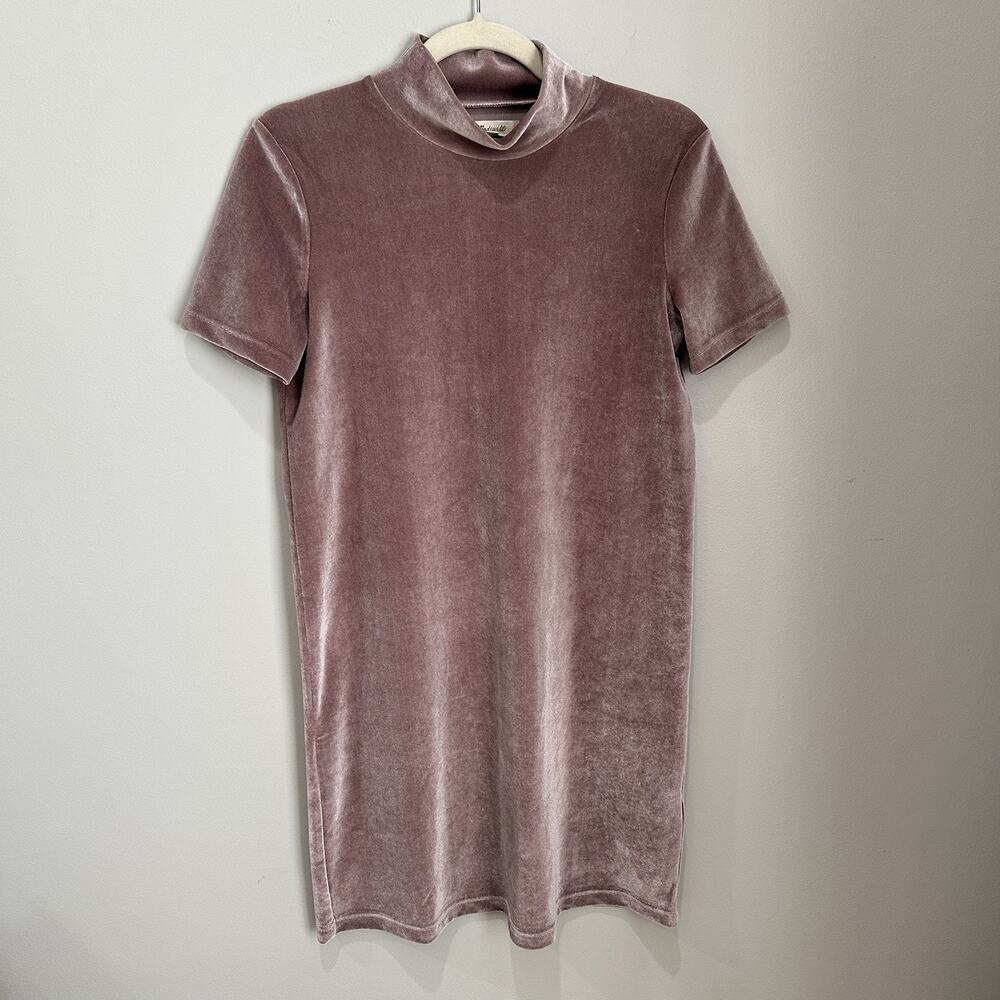 Madewell Size XS Velvet Mauve Mock Neck Short Sleeve Shift Party Dress‎